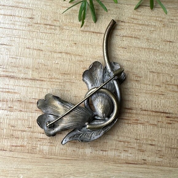 Antique Art Nouveau Brooch Calla Lily Flowers Large C‎ Clasp Closure 2.25" - Picture 8 of 11
